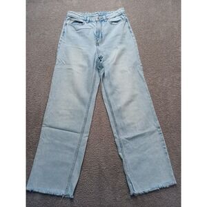 H&M Women's High Rise Wide Leg Jeans US 6 EU 36 Light Wash Raw Hem 100% Cotton